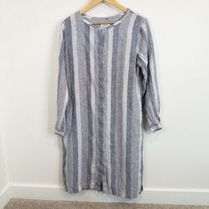 Haven Well Within Dress Medium Blue Linen Shirt Ombre Stripe Button Down Midi